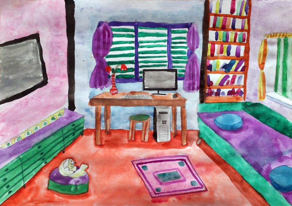 Paint my room. Комната для рисования. Интерьер изо. Рисунок детской комнаты. Интерьер комнаты изо.