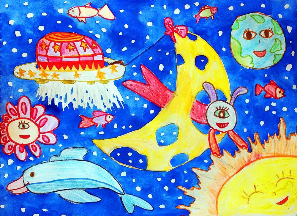 Тема космос для детей 3 4. Космос рисунок. Рисование космос. Рисунок на тему космос. Фантазия на тему космос.
