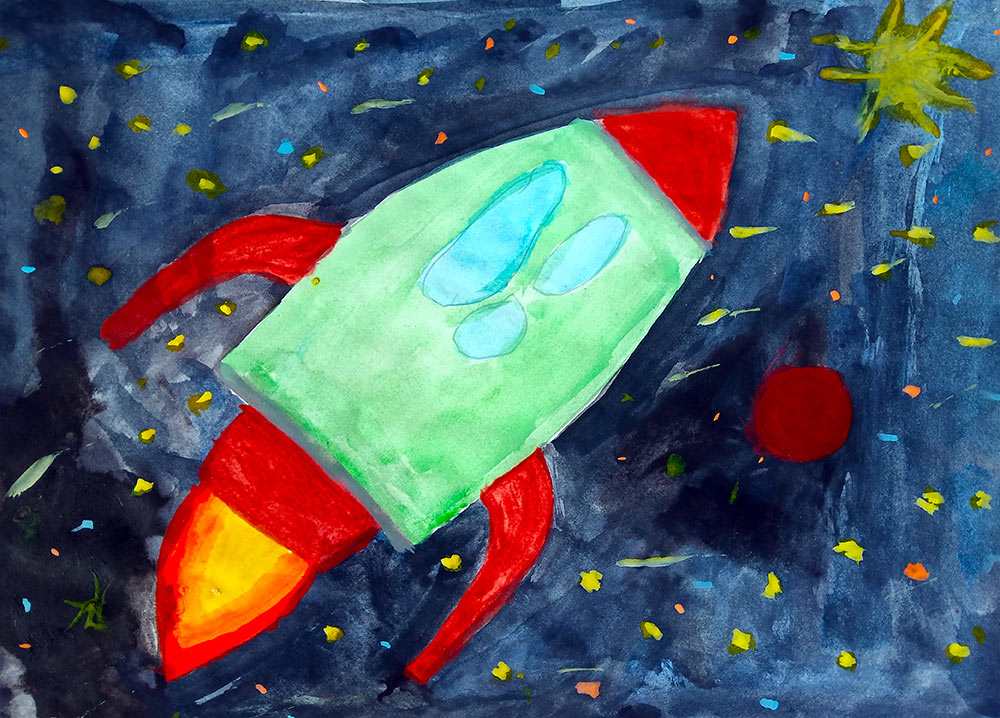 Ракета рисунок красками. Рисование Космическая ракета. Рисование на тему космос. Рисование для детей космос. Детские рисунки ракеты.